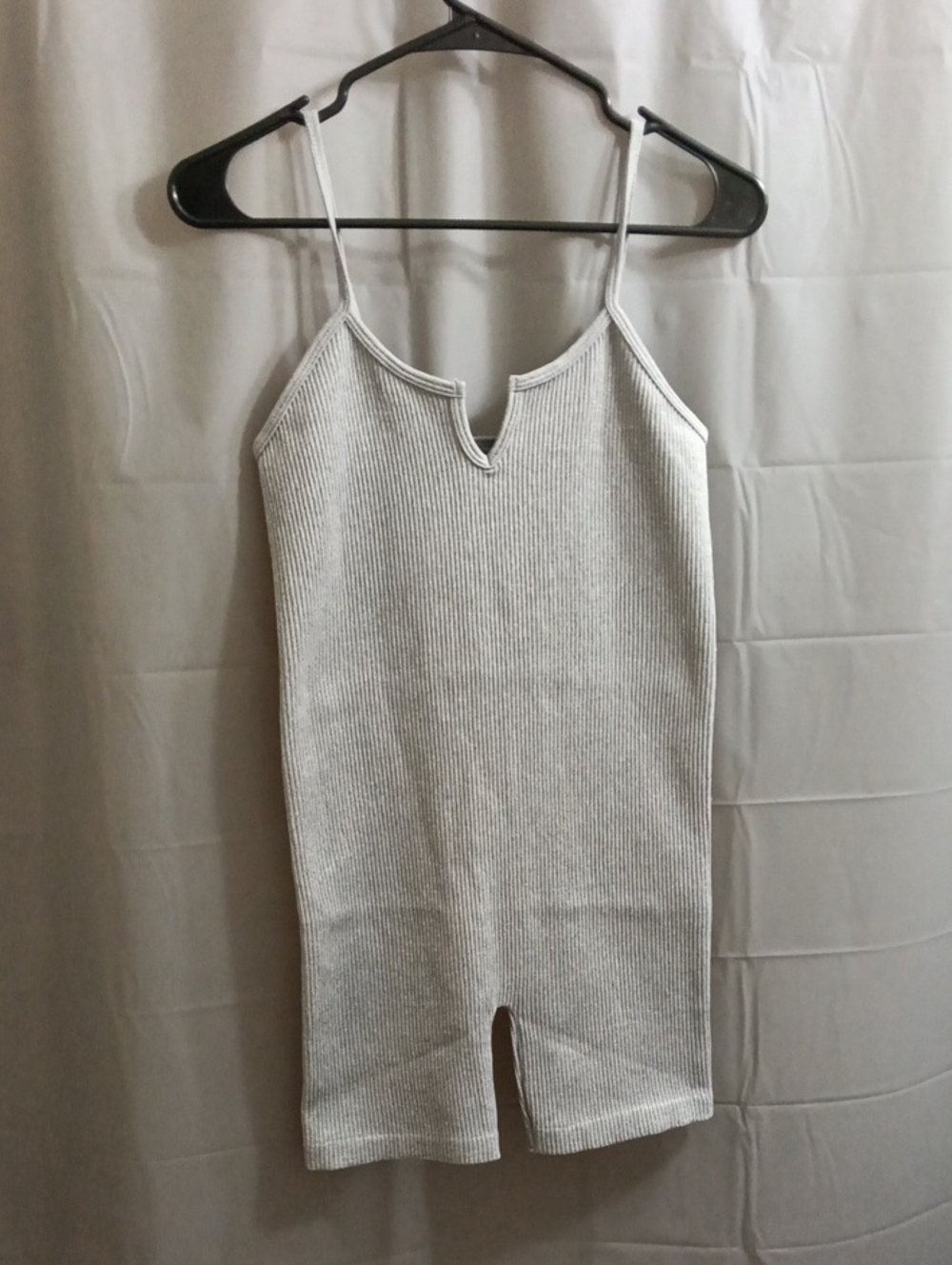 FCT  BASICS Ribbed Spaghetti Strap Short Set in Light Gray